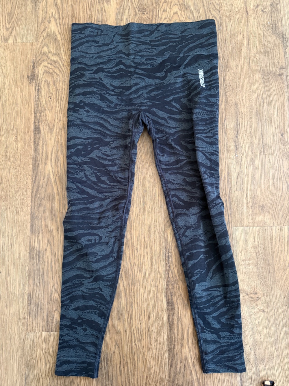 Womens Animal Print Gymshark Black and Charcoal Leggings Size L